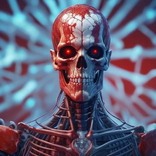Menacing Cybernetic Skeleton in 80s Style