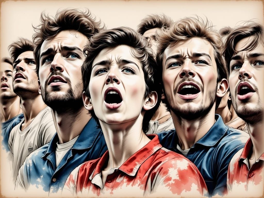 Tense Football Fans in Expressive Watercolor Sketch Style