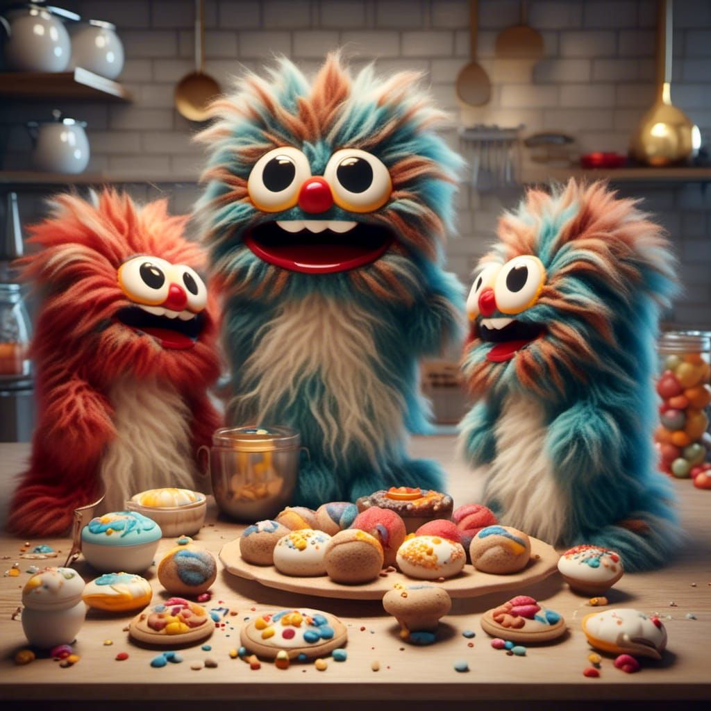 colourful creatures eating cookies