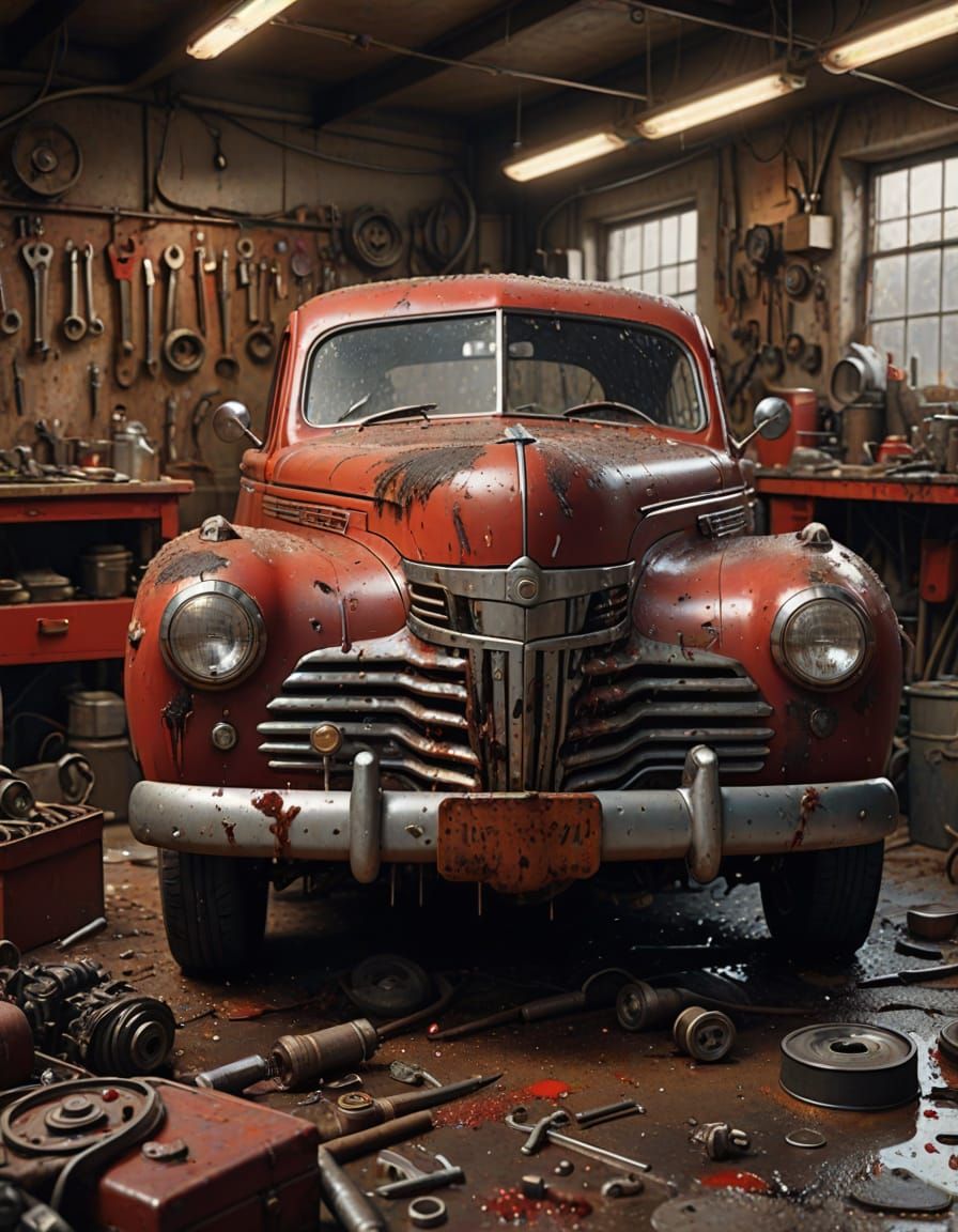 A Grease-Covered Mechanic Restores a 1940 Vintage Car in a C...