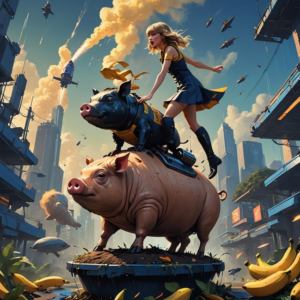 Taylor Swift and Pig in Sci-Fi Concept Art