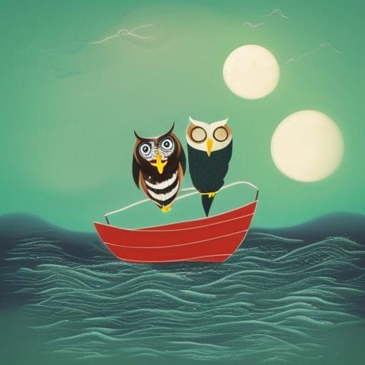 Owl and Pussycat's Moonlit Voyage in Pea Green Boat