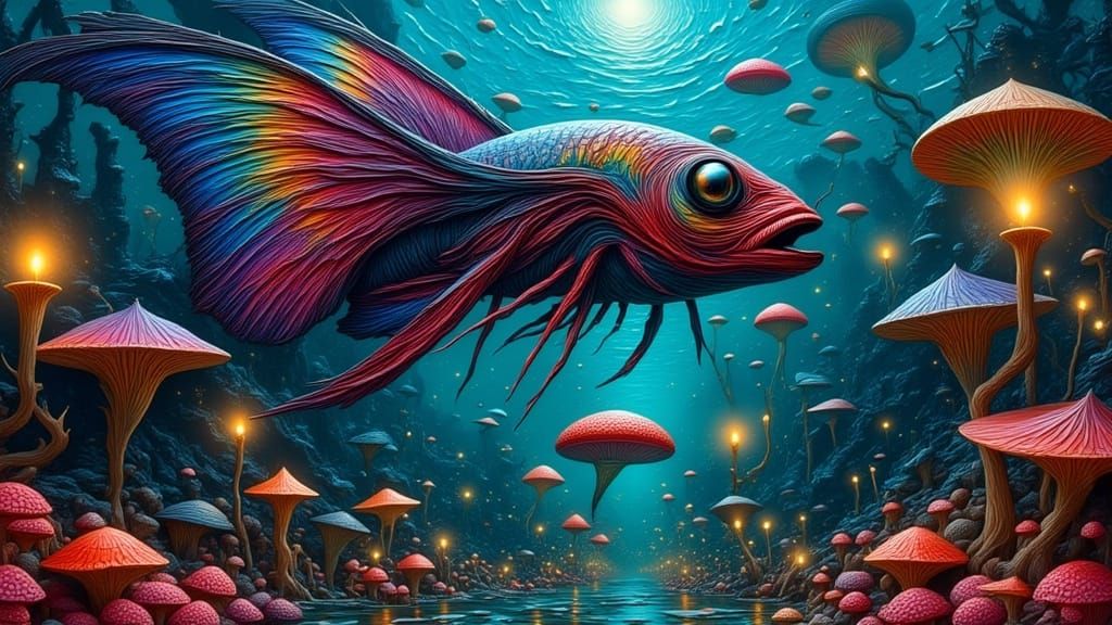 Psychedelic Underwater Alien World with Papercraft Elements