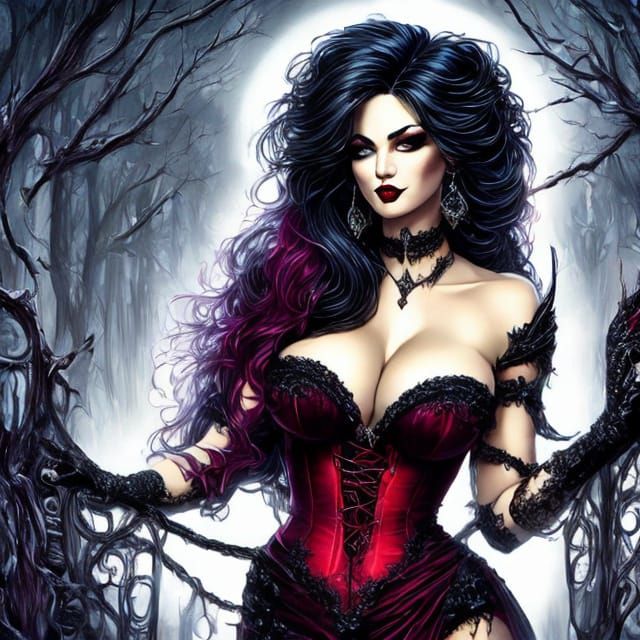 Voluptuous Vampiress in Gothipunk Style