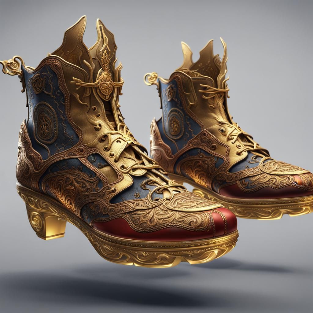 Fantastical Gold Shoe Seller: Detailed Matte Painting