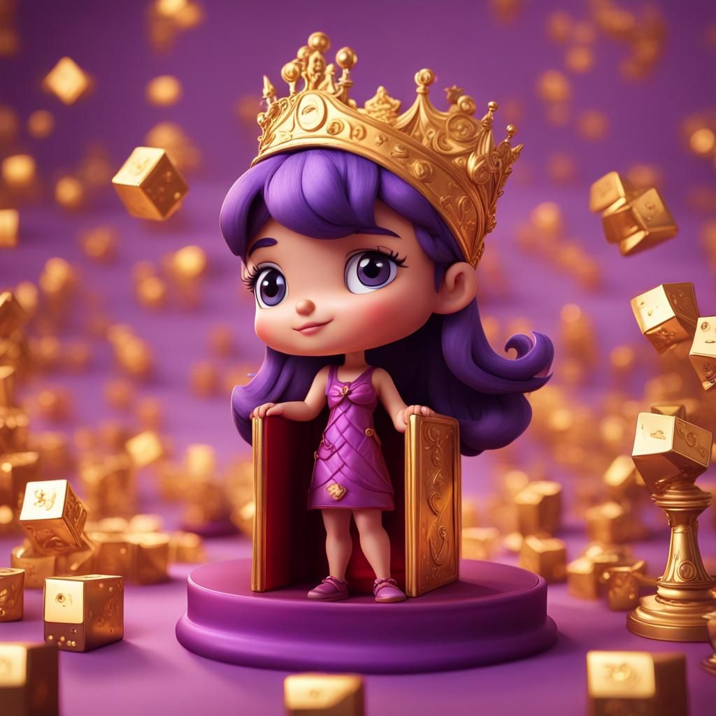 Chibi Woman with Golden Cup in Disney Pixar Style