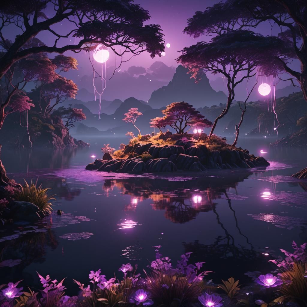 Mystical Nocturnal Island Fantasy Concept Art