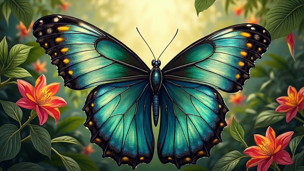 Giant Butterflies in Tropical Paradise, Rousseau Style