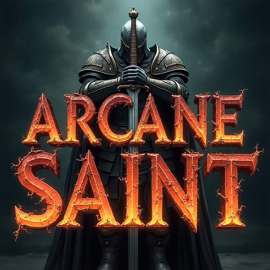Arcane Saint Logo with Warrior in Futuristic Style