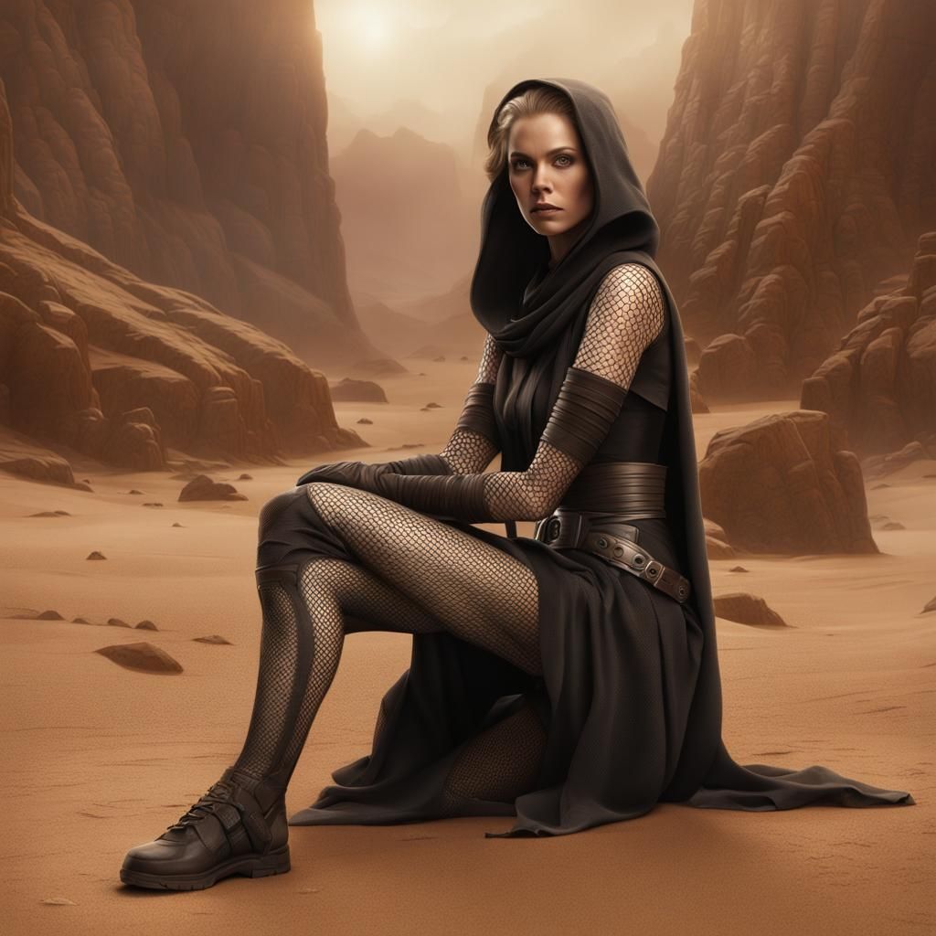 Female Jedi in Fishnet Pantyhose: Matte Painting
