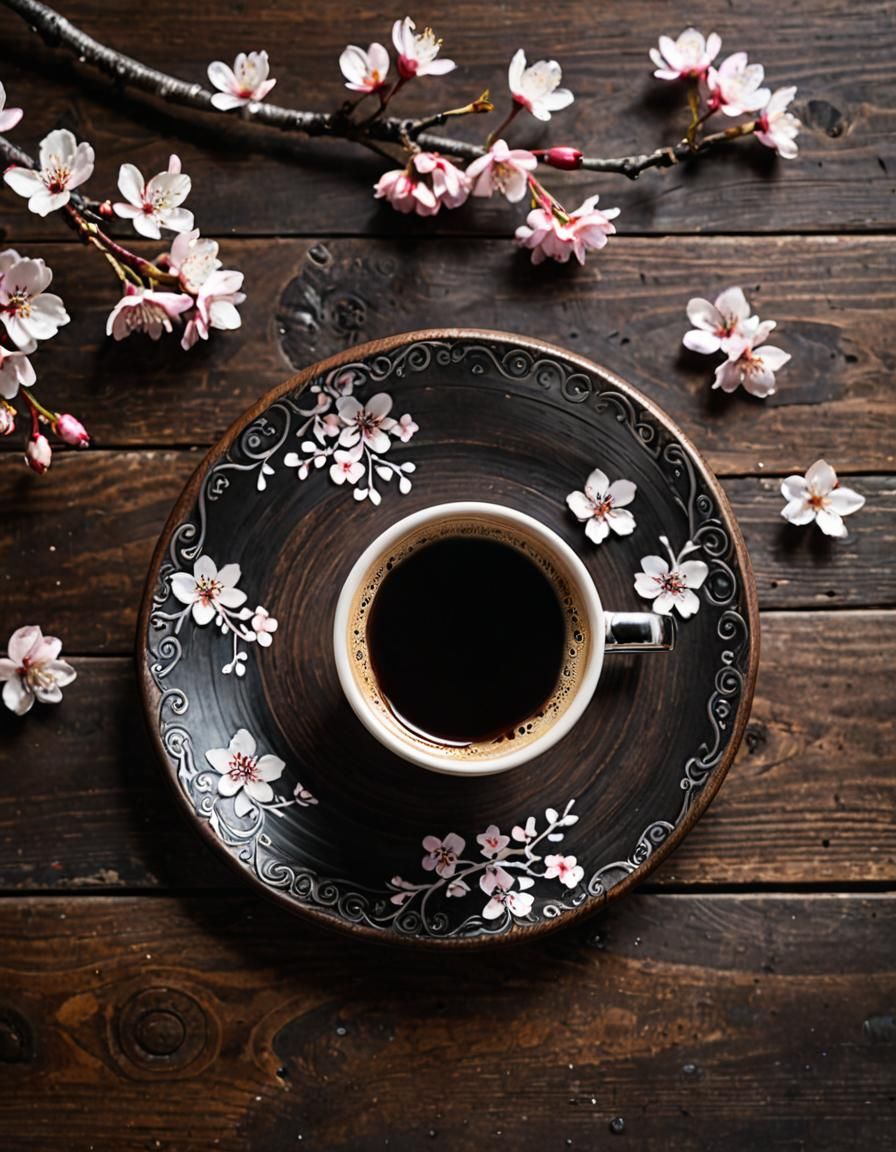 Cherry Blossoms Overflowing from Coffee Cup: 3D Anime Art