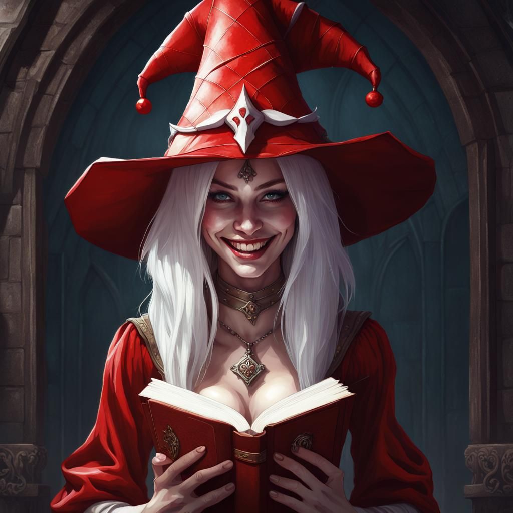 Jester Girl in Dark Fantasy Dungeons and Dragons Style