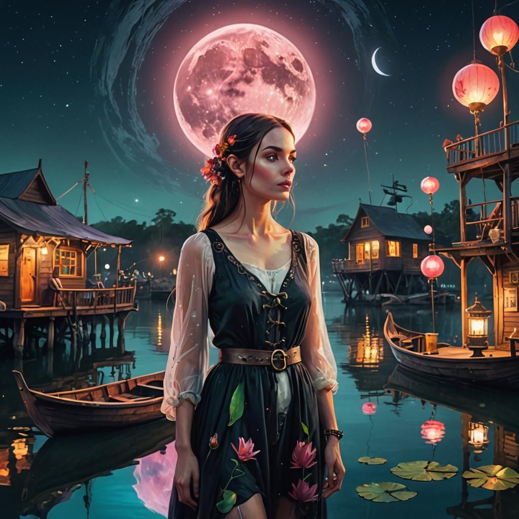 Surreal Midnight Moon Pirate Boat Hostel