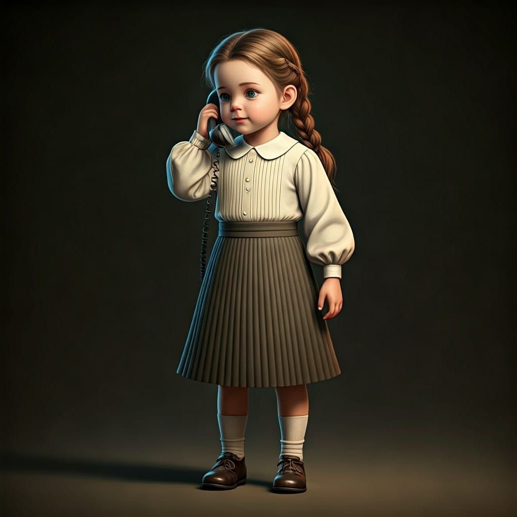 Girl with Braid Talking on Phone in Anime Style