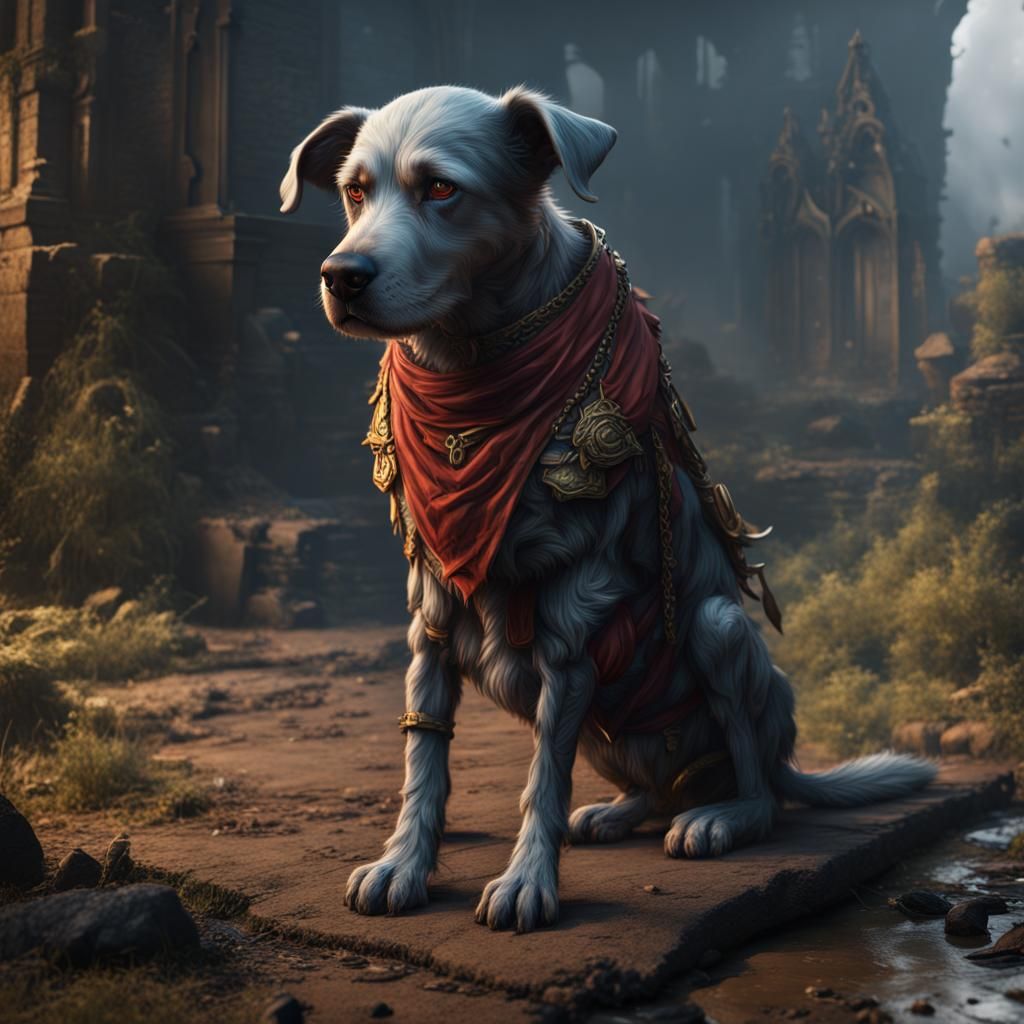 Detailed Matte Painting of a Sad Poor Dog