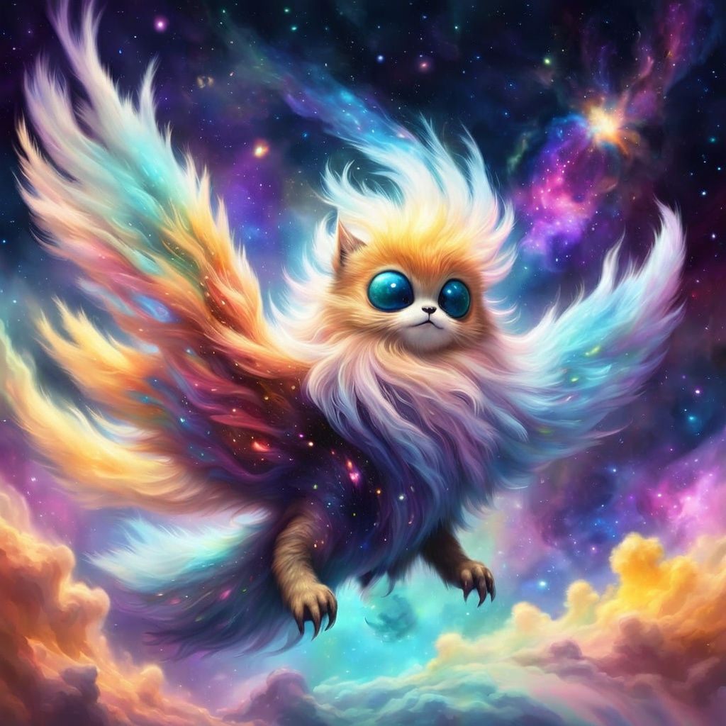 Furry Space Traveler Soars Through Vibrant Galaxy