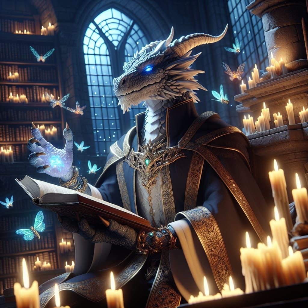 Dragon Mage in Ancient Library, 3D Game Art
