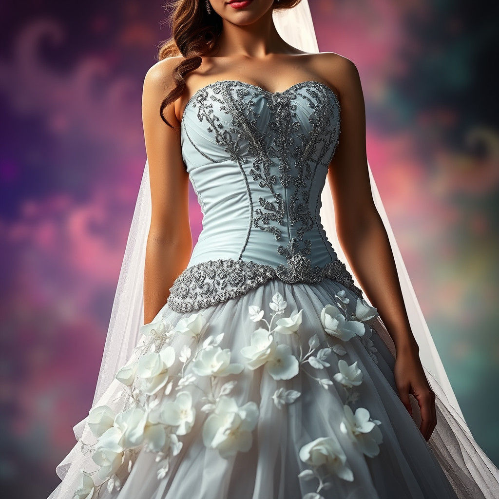 Majestic Gray Wedding Gown with Silver Beading