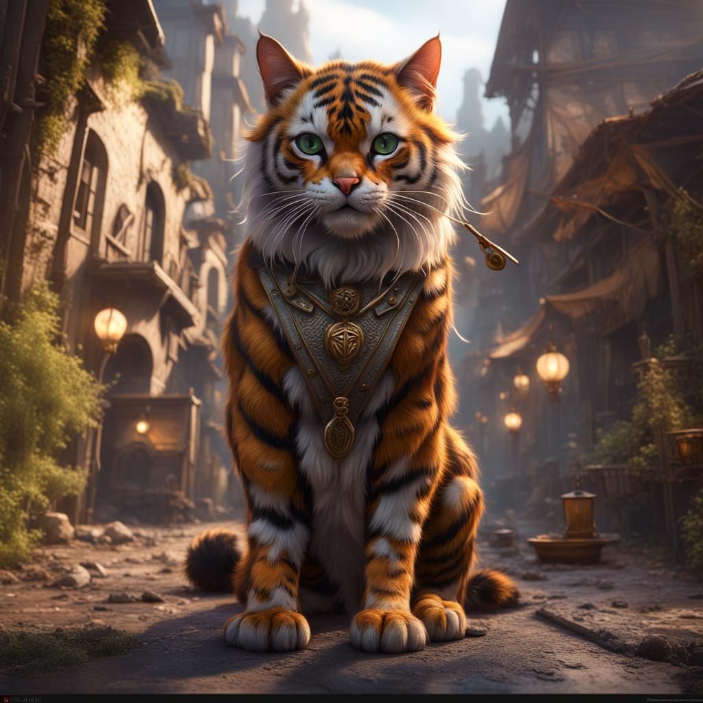 Detailed Matte Painting of a Tiger Stray Cat