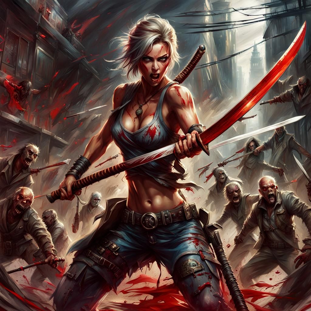 Zombie Survivor Slaying Undead in Violent Impasto Painting