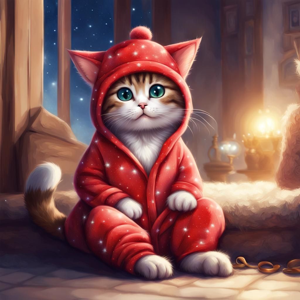 Cute Red Cat in Pajamas: Digital Art Profile Pic