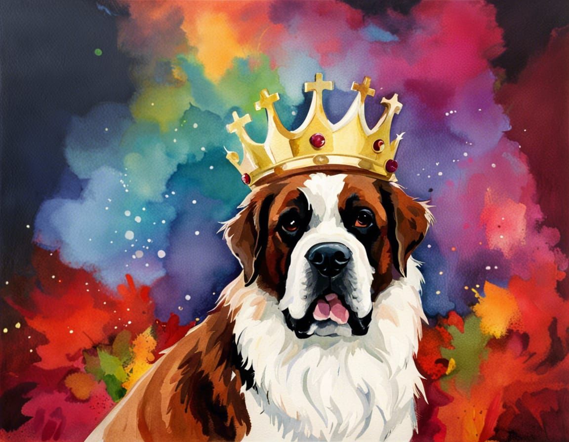 Saint Bernard with Crown, Watercolor Art
