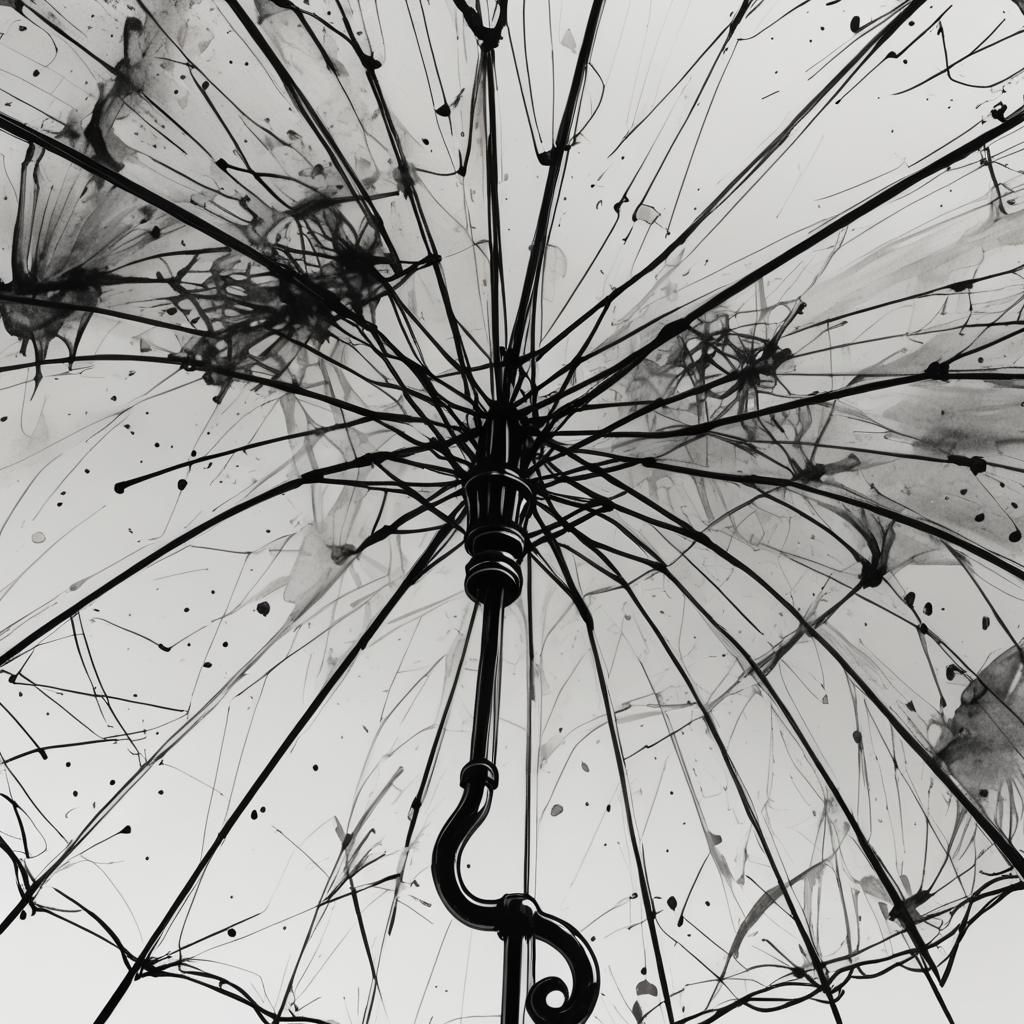 Minimalist Umbrella Ink Drawing: Fantasy Concept Art