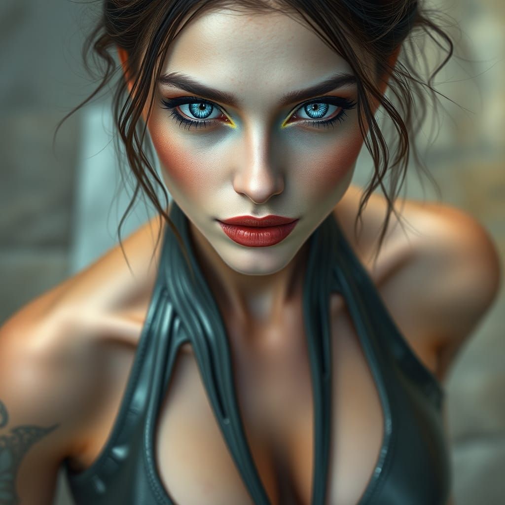 Alien Goddess with Iridescent Eyes in Hyper-Realism Style