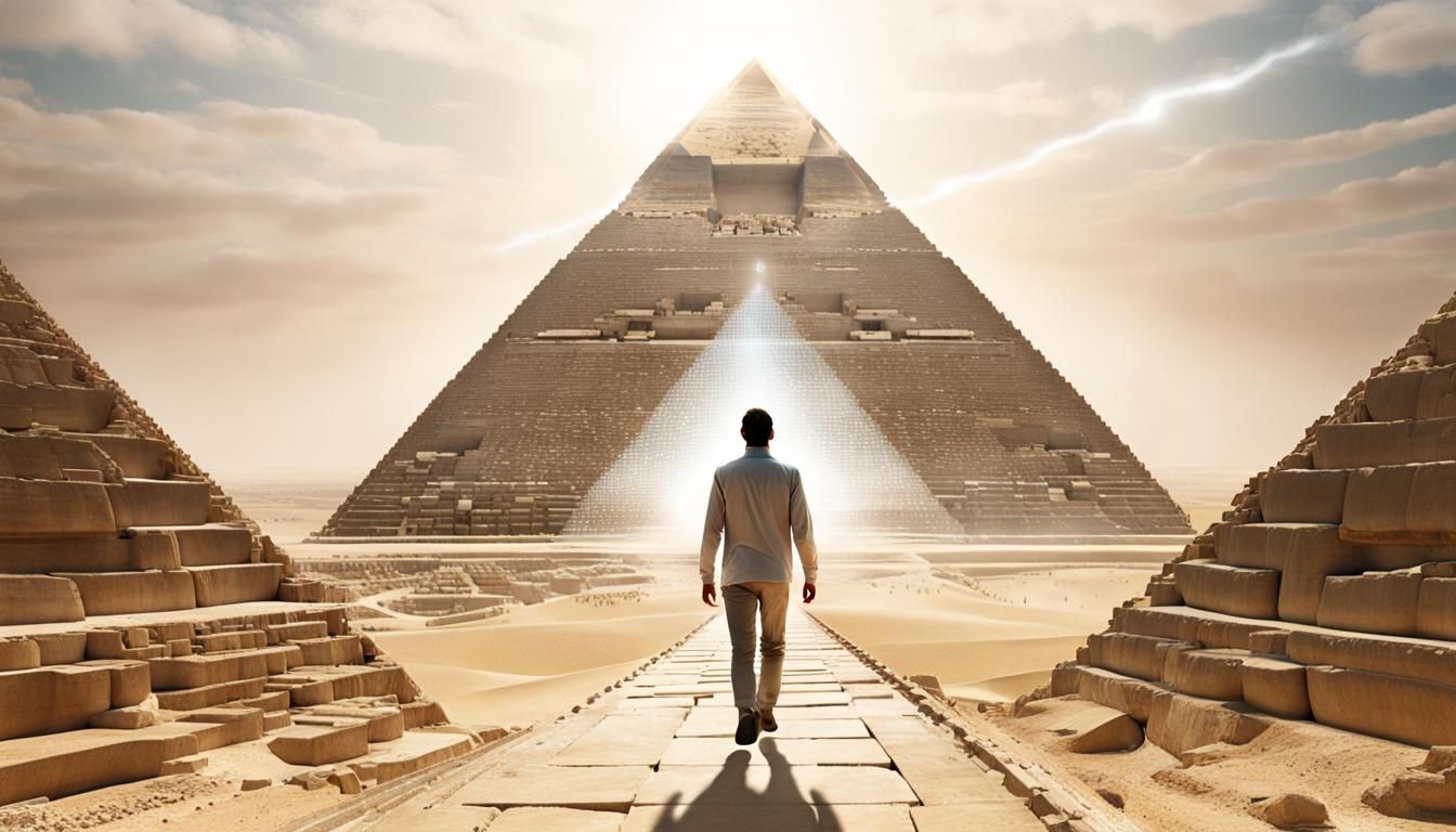 Man Walks Toward Horizon Inside Great Pyramid
