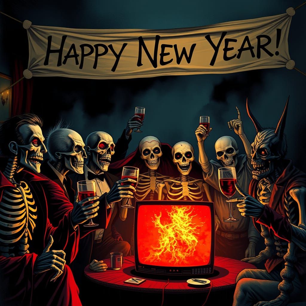 Monsters Toast New Year in Dramatic Horror Style