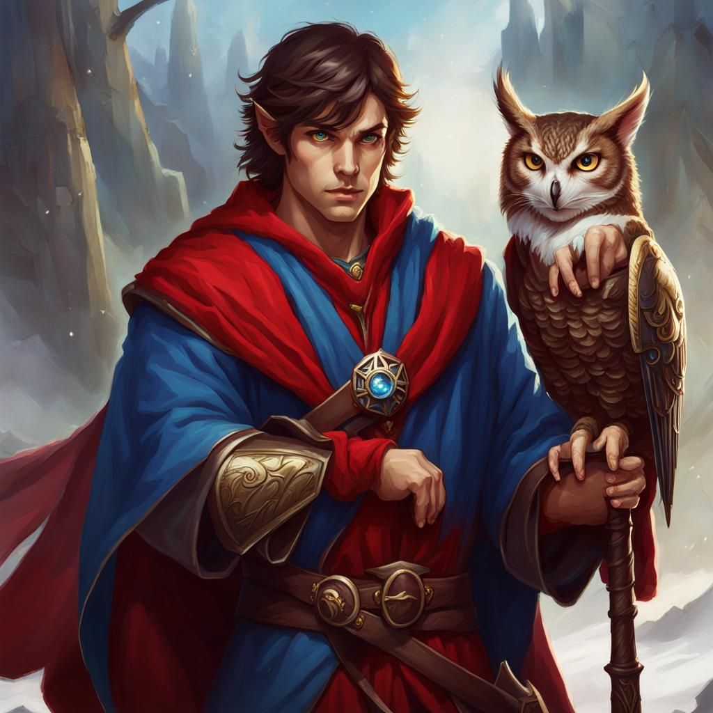 Half Elf Wizard with Owl Companion