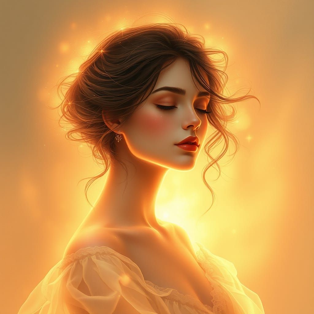 Ethereal Goddess Surrounded by Soft Golden Light