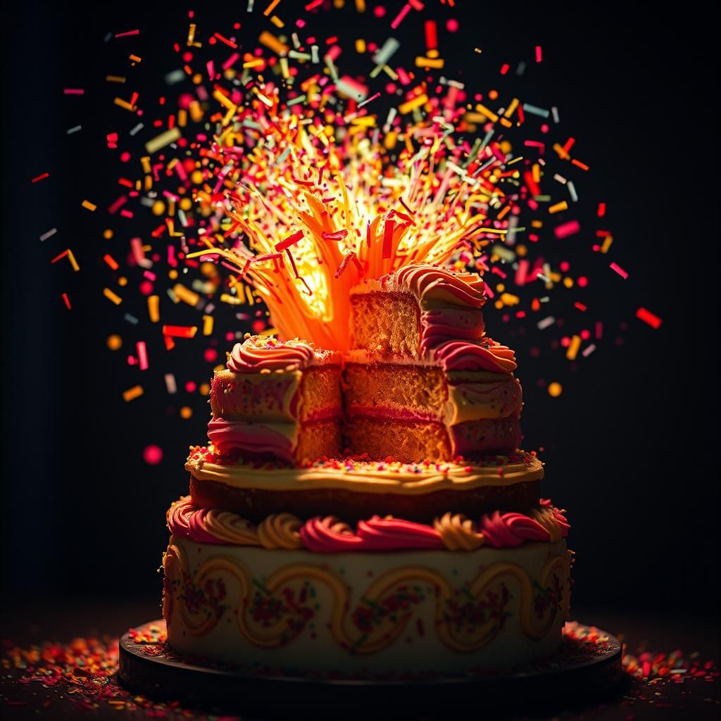 Exploding Cake with Confetti: Cinematic Still