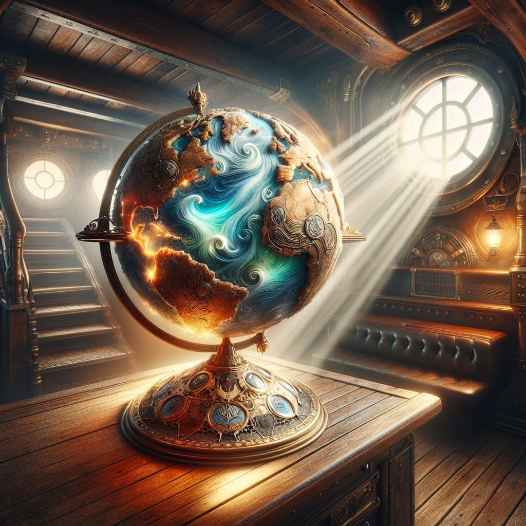 Steampunk Airship Captain's Cabin with Magical Globe