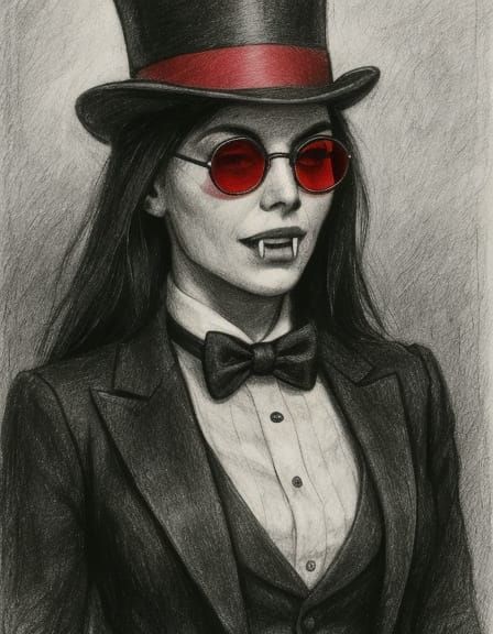 Vampirella in Tuxedo with Red Ribbon, Cinematic Style