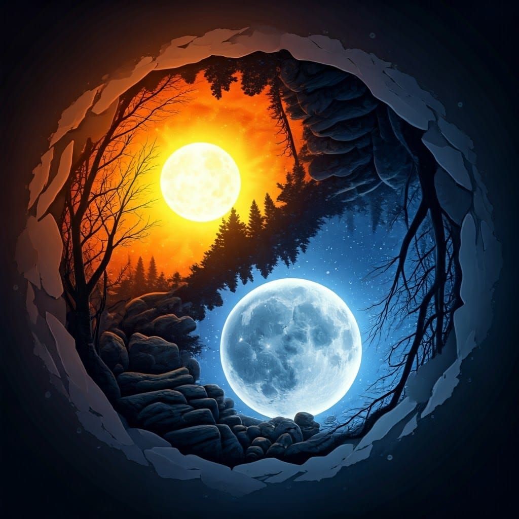 Balanced Harmony of Light and Darkness in Yin-Yang Artwork