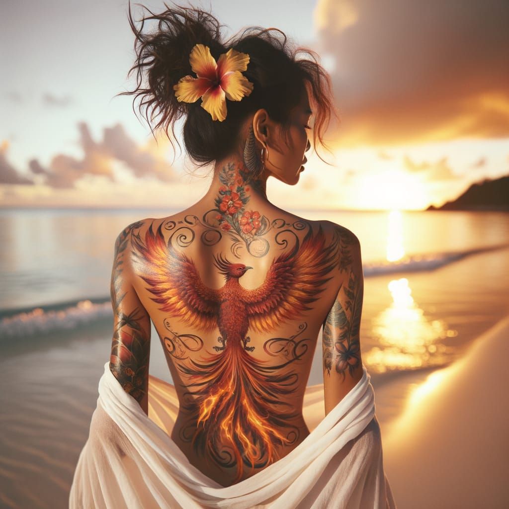 Sunset Phoenix: Woman with Floral Bun
