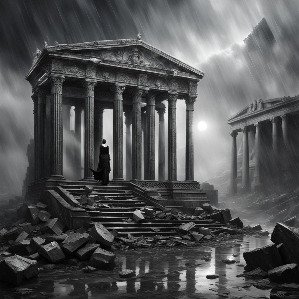 Gothic Art Gallery with Oil Paintings and Statues