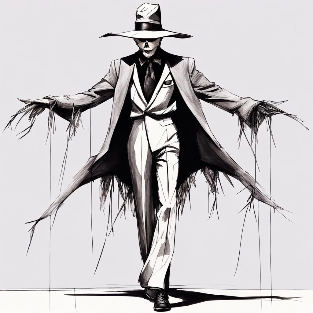 Evil Scarecrow in Avant-Garde Outfit, Futuristic Fashion Ske...