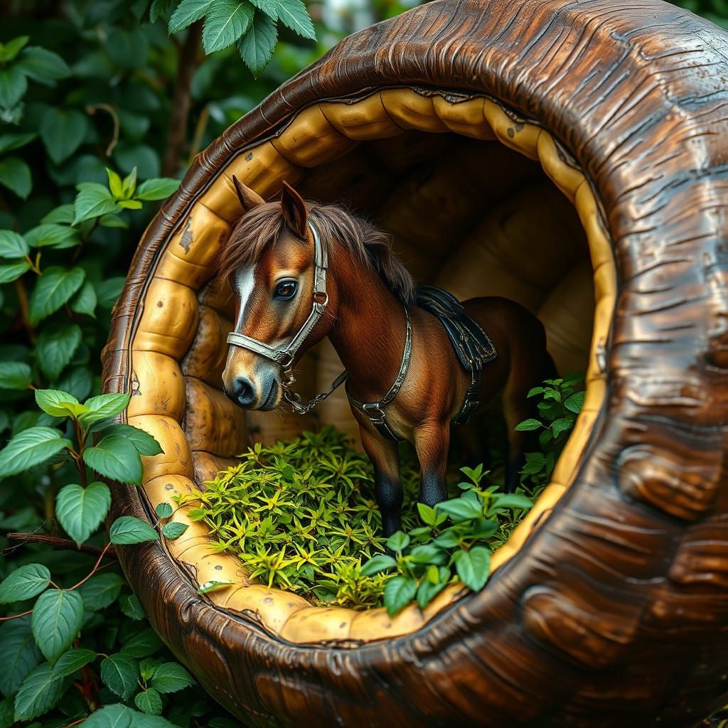 Miniature Horse in a Majestic Nutshell Scene