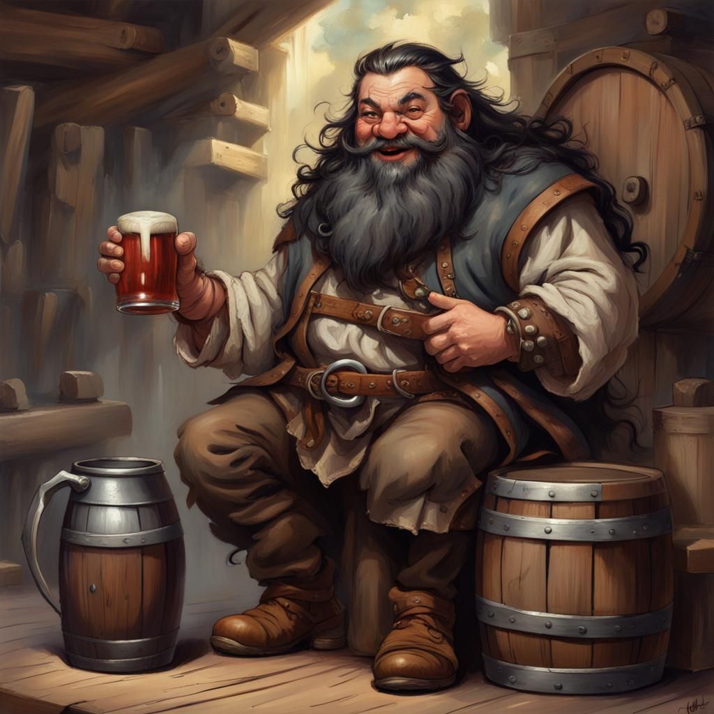 Dwarf with Extra Long Beard and Ale