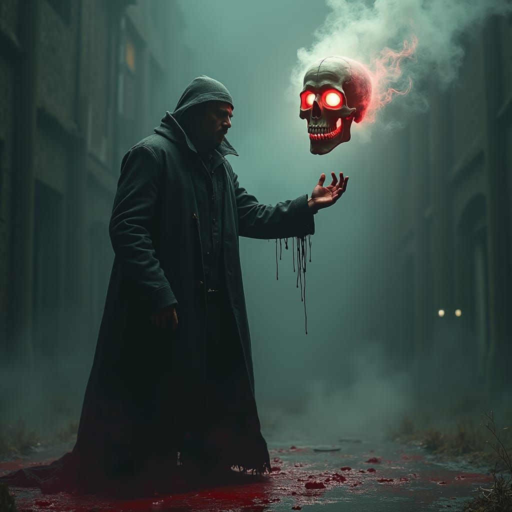 Eerie Torch Creates Ghostly Skull in Dark Gothic Style