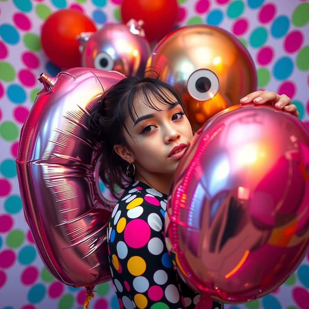 Polka Dot Pop Art Goddess with Metallic Balloons