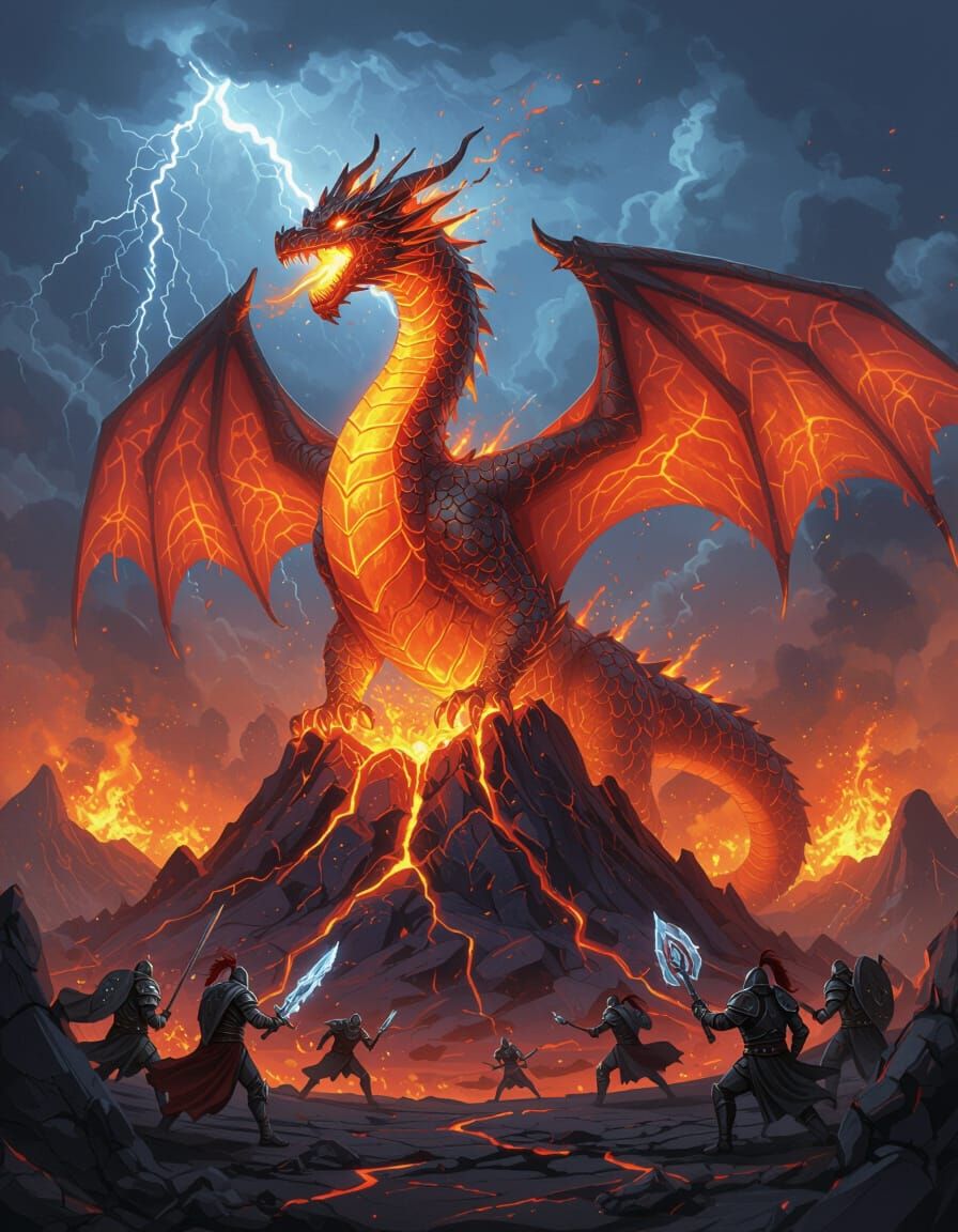Molten Lava Dragon Unleashes Fiery Fury on Battlefield