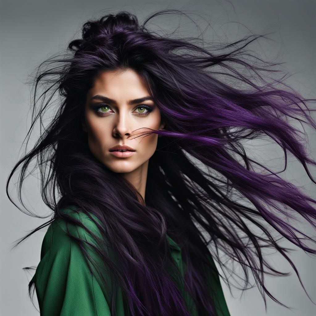 Striking Portrait of Woman with Purple Eyeshadow