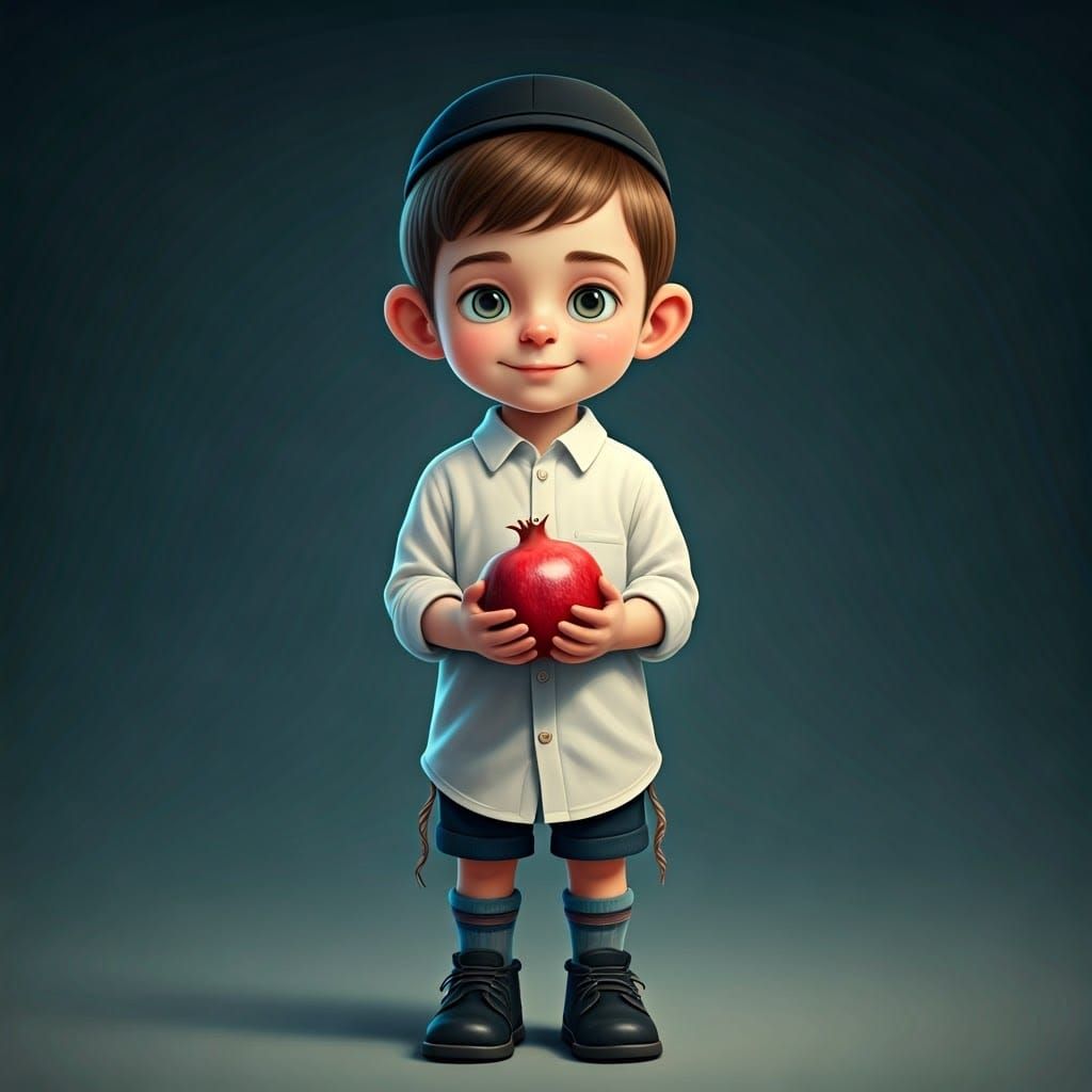 Joyful Boy with Pomegranate: 3D Digital Art