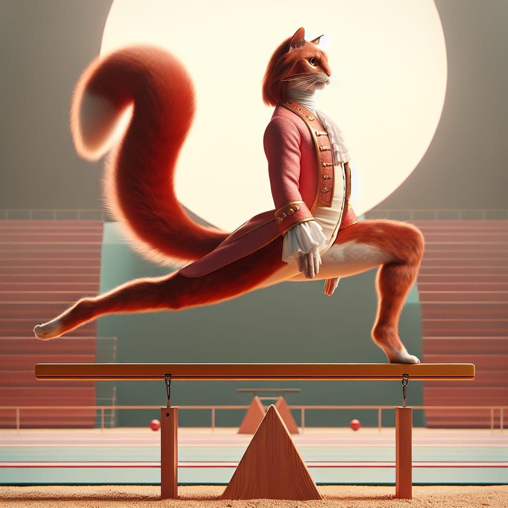 Balance beam, pirate cat edition.