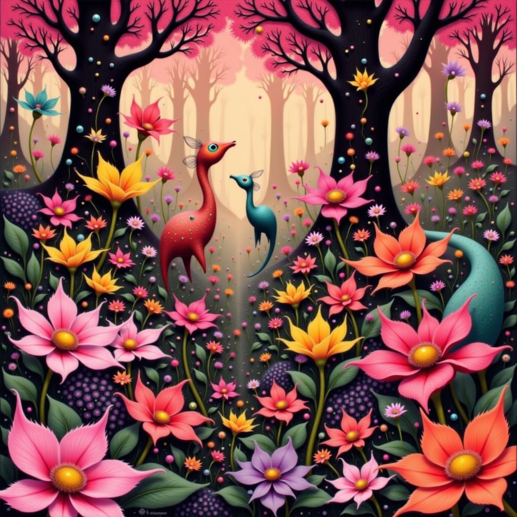 Mystical Forest Teeming with Fantastical Creatures
