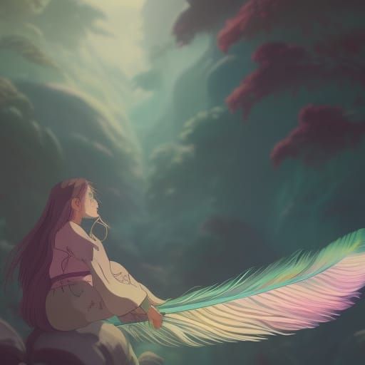 Pastel Feather Painting in Studio Ghibli Style