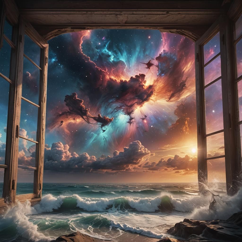 Nebula Sky View Through Window in High Resolution